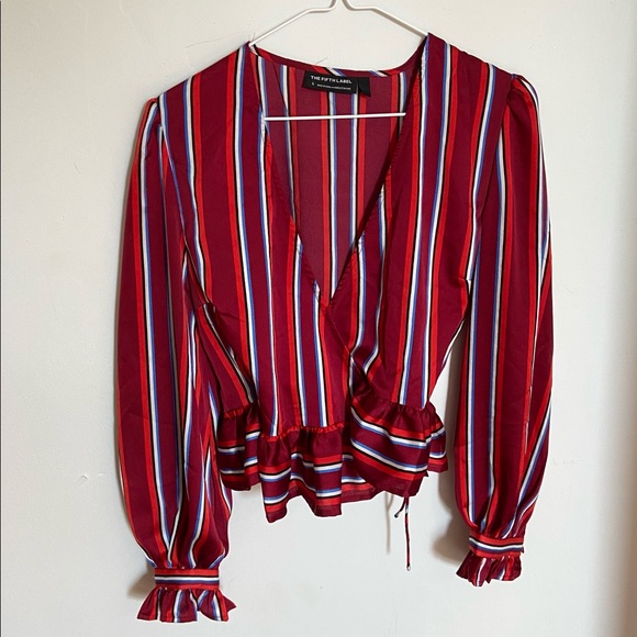 THE FIFTH LABEL Women's Striped Ruffled Wrap Blouse Shirt Top - Picture 2 of 5
